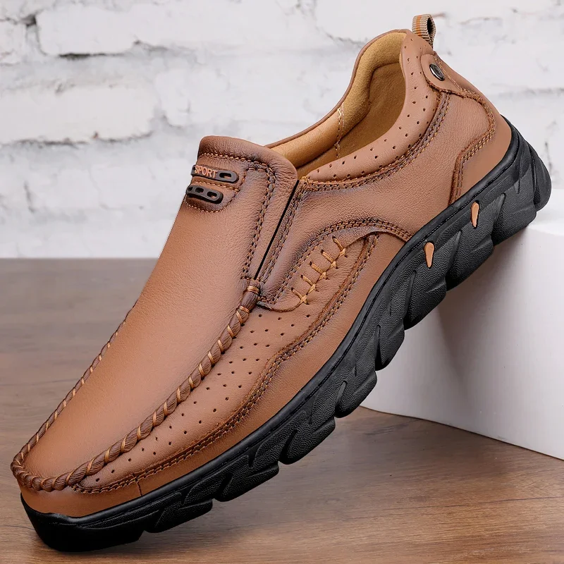 

Genuine Leather Handmade Shoes Casual Shoes For Men Flat Platform Walking Shoe Outdoor Footwear Loafers Breathable Sneakers