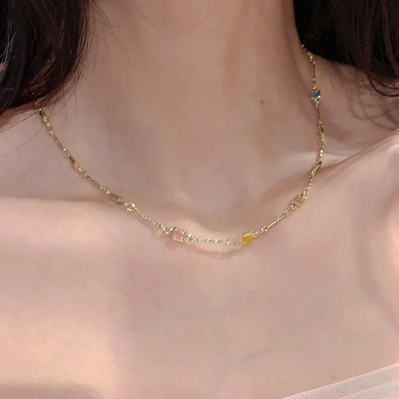 Romantische Bunte Strass-Quasten-Halsketten für Frauen, Böhmische Einfache Zirkon-Herz-Halsketten, Y2K Freundschaftsschmuck Geschenke – Detail 4