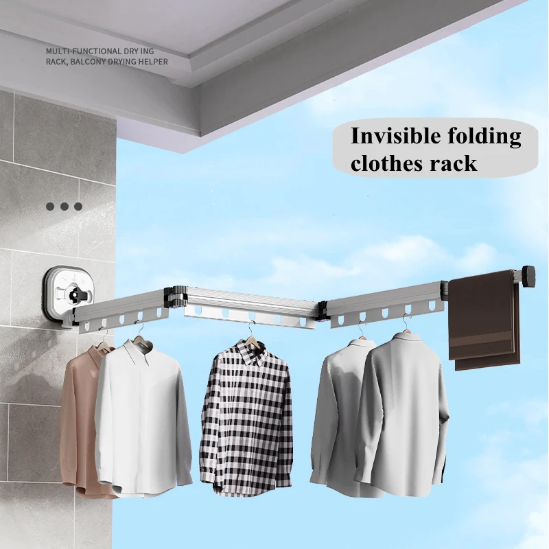 Koreanischen Stil Sucker Falten Tuch Trocknen Rack Zusammenklappbare Kleiderbügel Aluminium Wand Halterung Innen Platzsparende Hause Trocknen rack