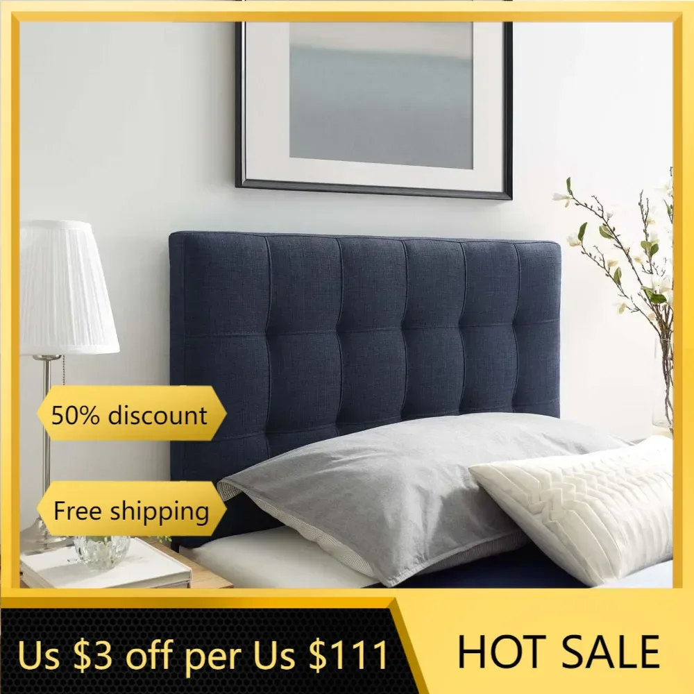 

Tufted Linen Fabric Upholstered Queen Headboard in Navy freight Free Bed Headboards Bedroom Furniture Home