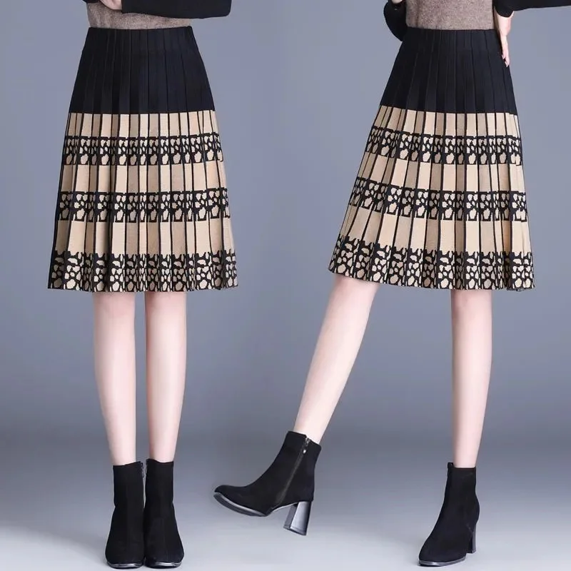 

Knitted Sweater Skirt Autumn And Winter New Women's High Waist Slim Short A Pleated Umbrella Skirt Thickened Temperament Skirt