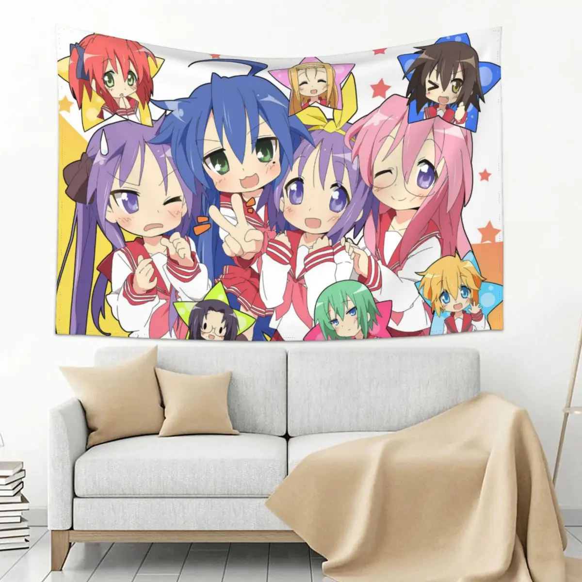 Lucky Star Izumi Konata Tapestry Wall Hanging Printed Polyester Wall Tapestry Anime INS Blanket Wall Decor Wall Cloth