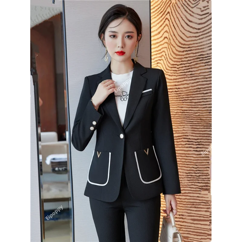 2024 New Women's 2 Piece Blazers Pants Sets  Formal Business Suits Ladies Casual Suits with Pocket Single Button Slim Blazer