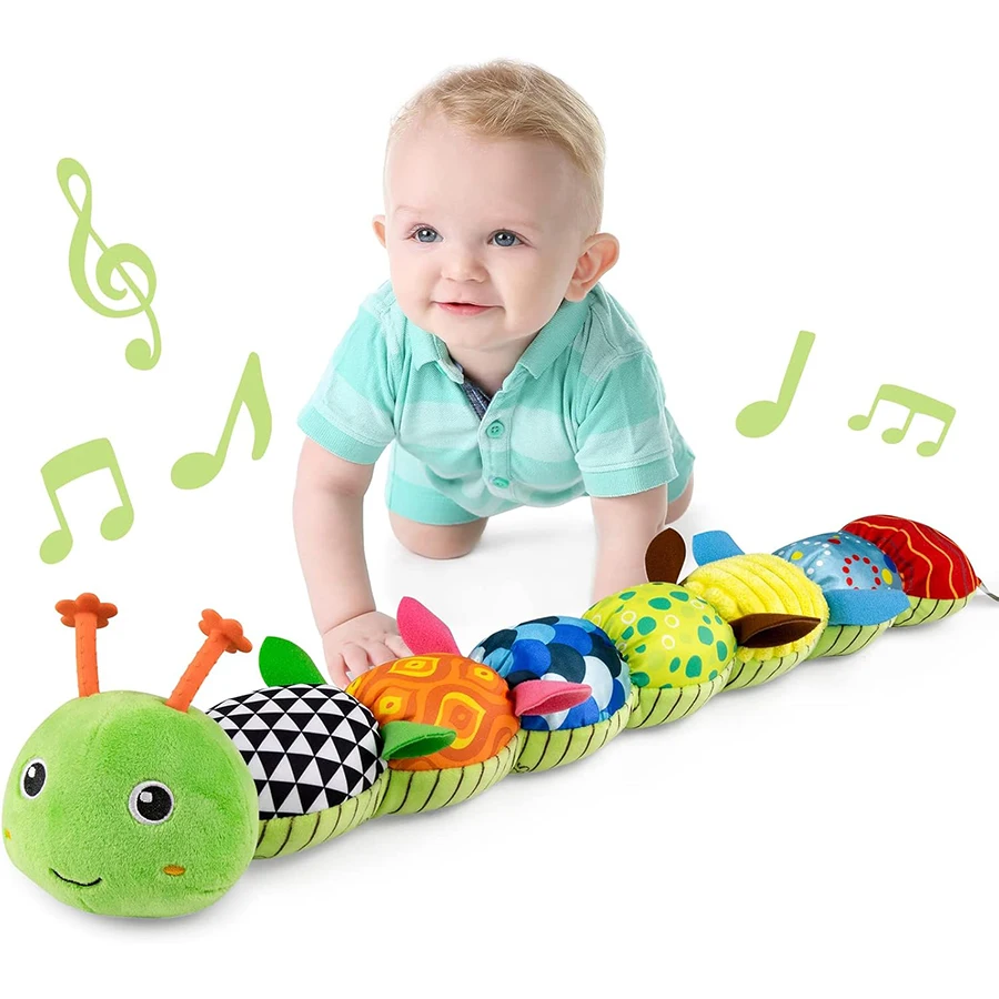 Brinquedos do bebê musical caterpillar infantil brinquedo de pelúcia com chocalhos crinkle brinquedos sensoriais macios recém-nascidos meninos meninas 0 3 6 12 meses