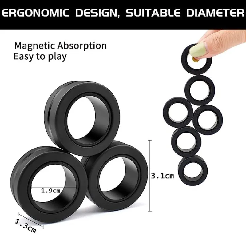 3 PCS Fingertip Magnetic Rings Fidget Toys for Adult Anxiety Relief Decompression Finger Magnetic Ring Funny Gifts for Kids