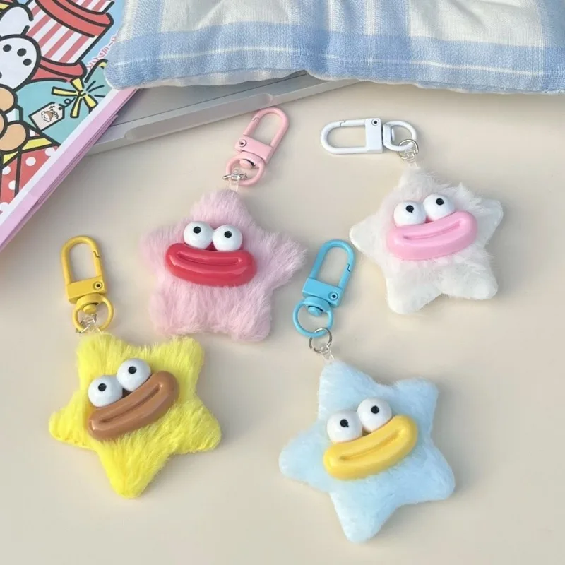 Bonito dos desenhos animados engraçado estrela chaveiro plushies pelúcia salsicha boca chaveiro kawaii y2k estrela pelúcia pingente saco pendurado 