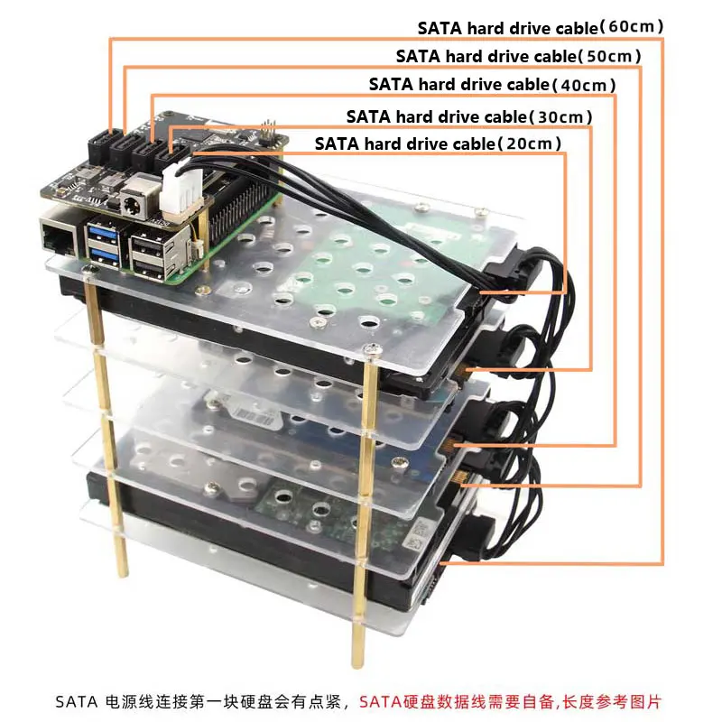 Placa de Expansão NYX1009 para Raspberry Pi 5 PCIe com 5 Portas SATA SATA3.0 HTA+ SATA2.0/1.0 (NÃO INICIA DO SATA) para Raspberry Pi5