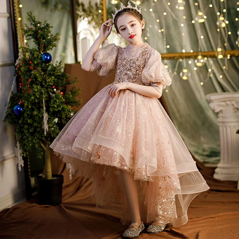 

Children's dress princess dress new foreign style flower girl wedding little girl fluffy yarn host piano performance suit