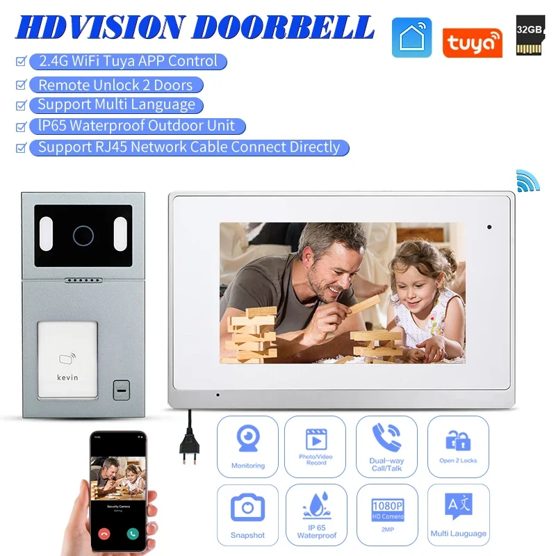 

New Stock Arrival Video Door Phone Interfone HD Camera Wfi Tuya RFID Card Unlock 2 Doors Multi-ways Doorbell