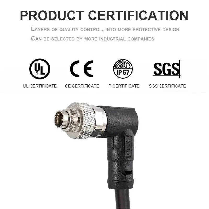 M9 Straight Right Angled Overmolded Plug Male Female Un-shielded Shielded 2 3 4 5 6 7 8Pins 1 Meters PVC PUR Cable M9 Connector