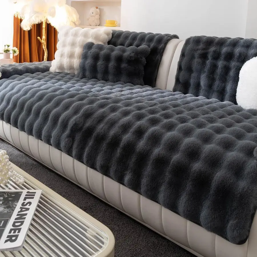 

Fur Couch Cover, Soft Warm Plush Sofa Couch Cover, Non Slip Sectional Sofa Slipcovers for L Shaped, Washable Furniture Protector