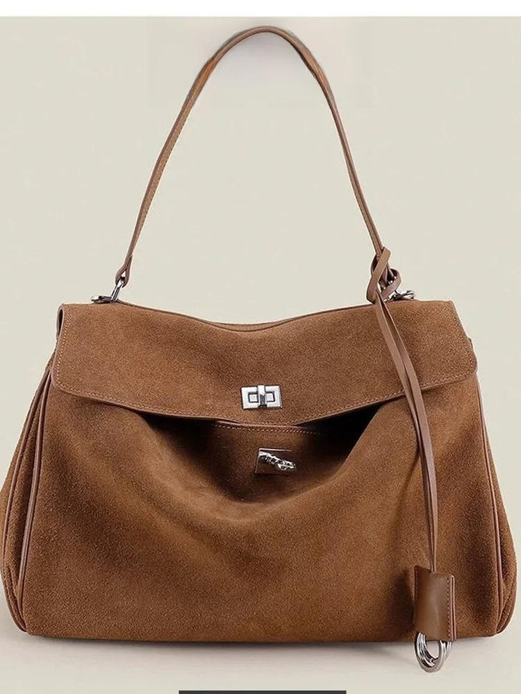 

Large Capaci Bag Frosted Cowhide Deer Skin Velvet Handbag oulder Bag Crossbody Bag Modern Neutral Sle Women's Bag