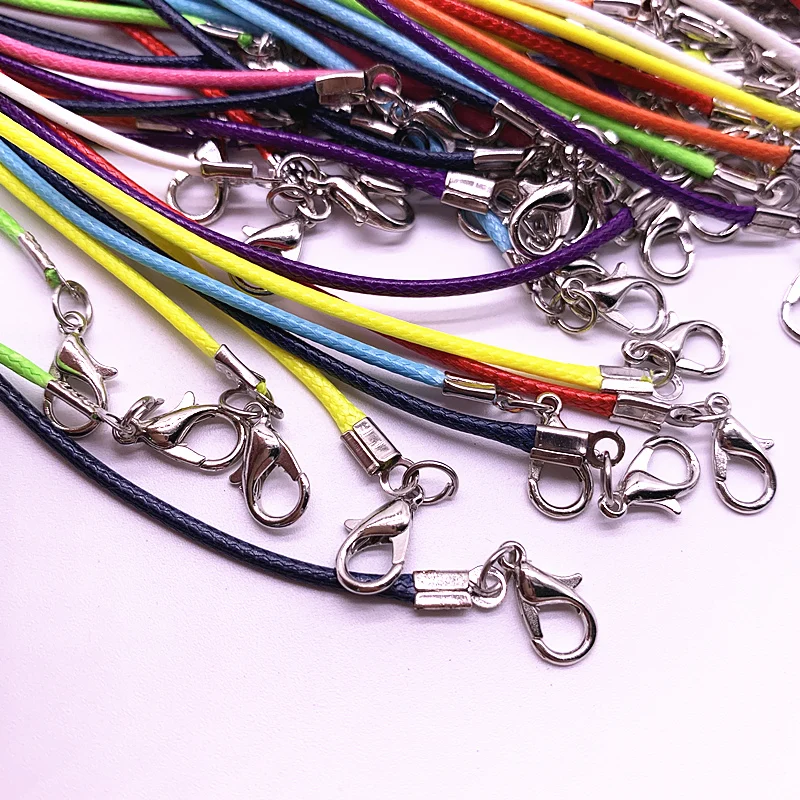 New 10pcs 1.5mm Leather Cord Wax Rope Chain Necklace Extender Chain Lobster Clasp DIY Jewelry Accessories