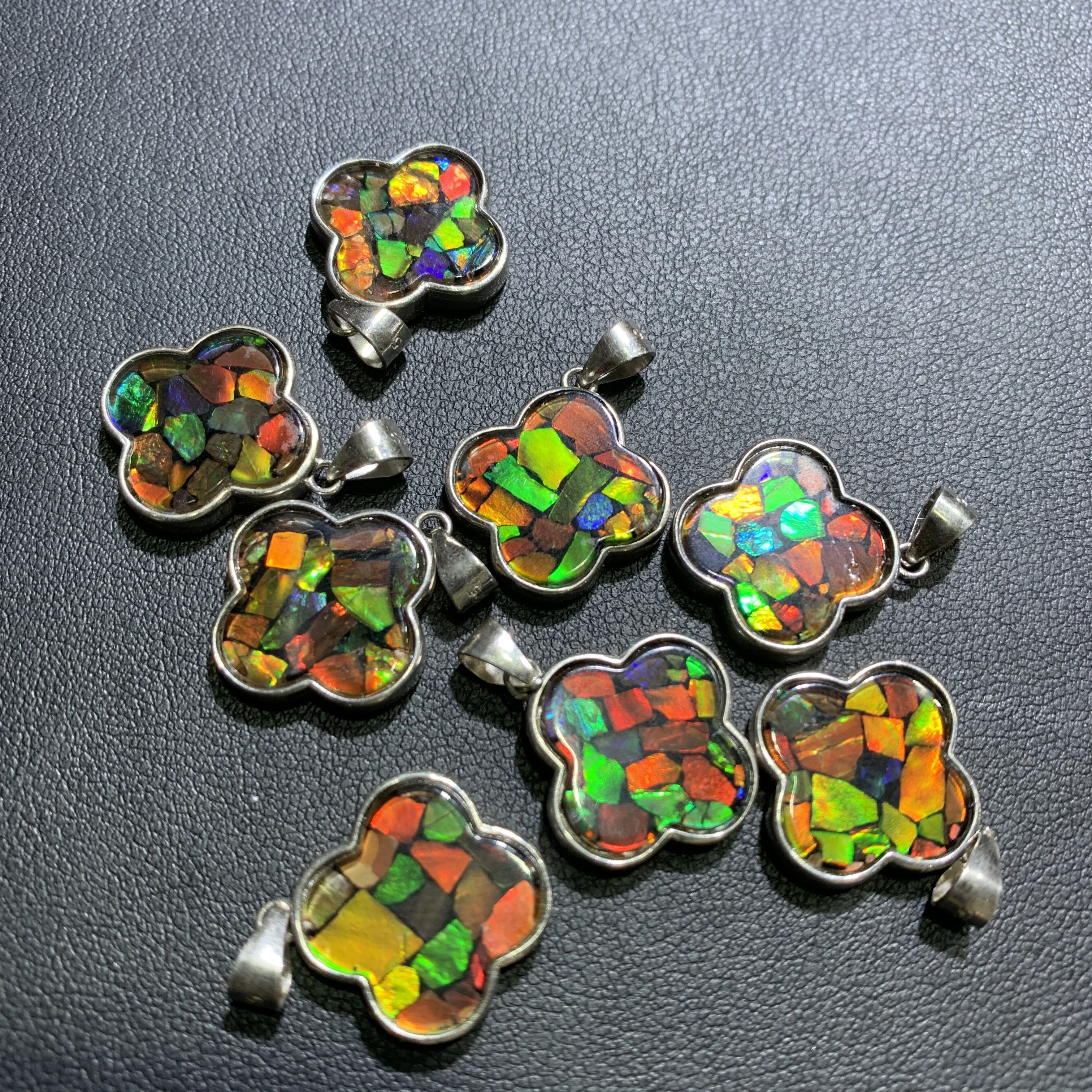 Natural Ammolite Four Leaf Clover shaped pendant Necklace 1pc