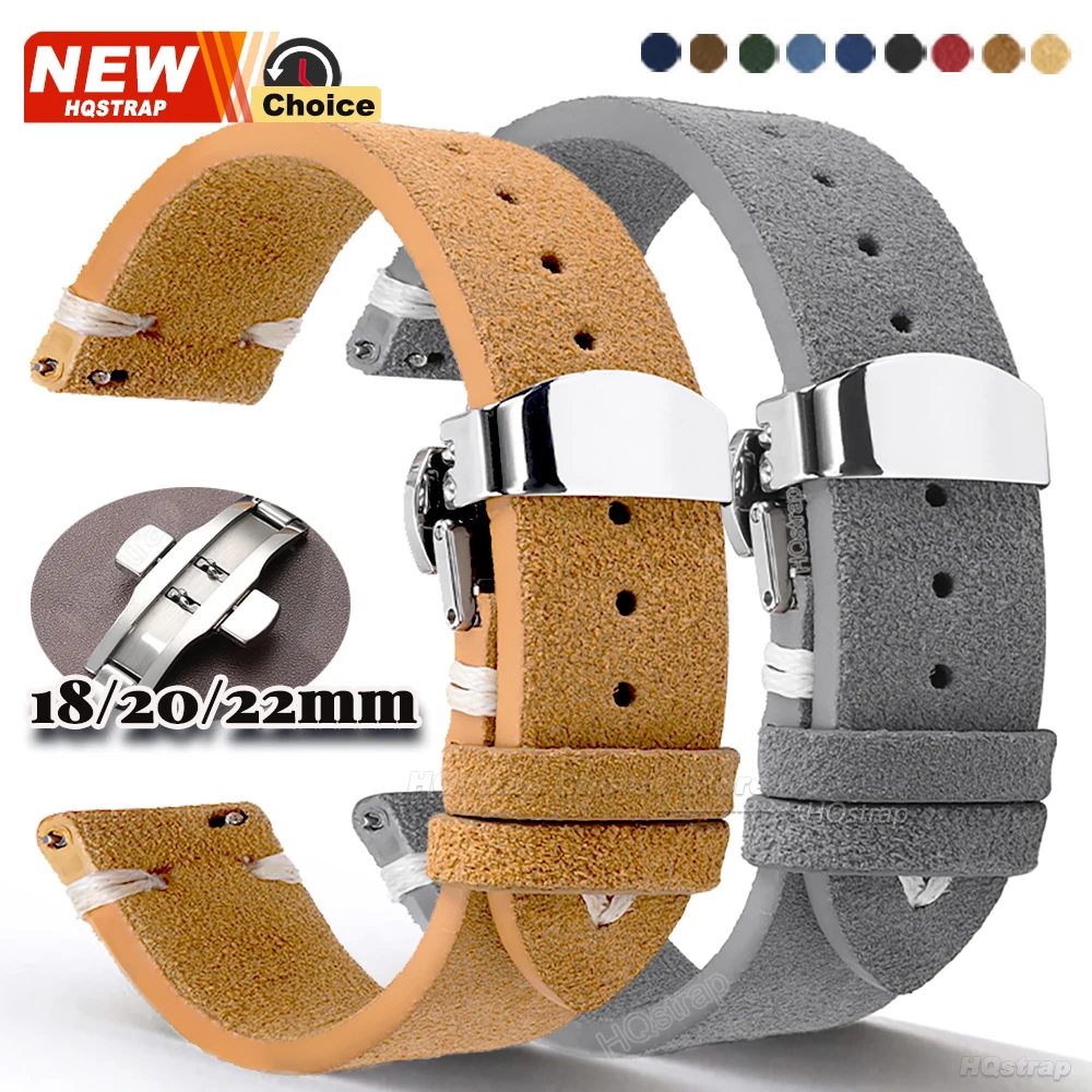 Bracelet en daim double face avec fermoir papillon 18mm 20mm 22mm pour Omega, Huawei Watch, Seiko – Bracelet de montre pour femmes et hommes