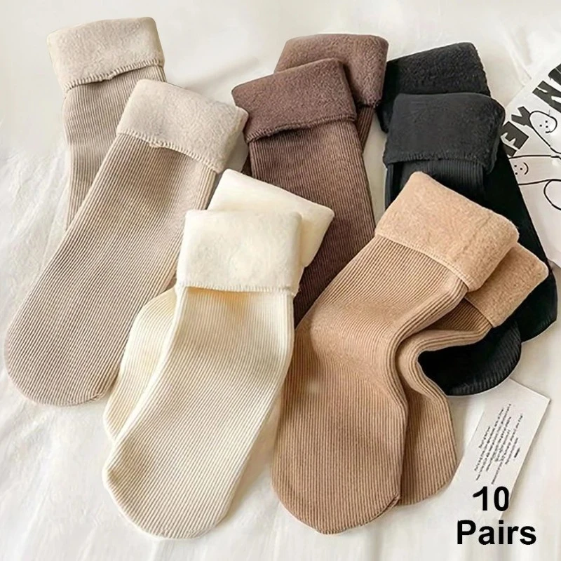 

10 Pairs Women Winter Thicken Warm Short Socks Thermal Cashmere Wool Socks Nylon Snow Velvet Boots Home Floor