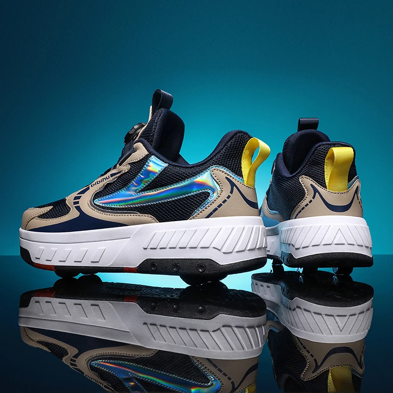 

Cool Boys' Roller Sneakers: Fall No-Tie 4-Wheel Retractable Skates, Kids' Student Wheeled Shoes