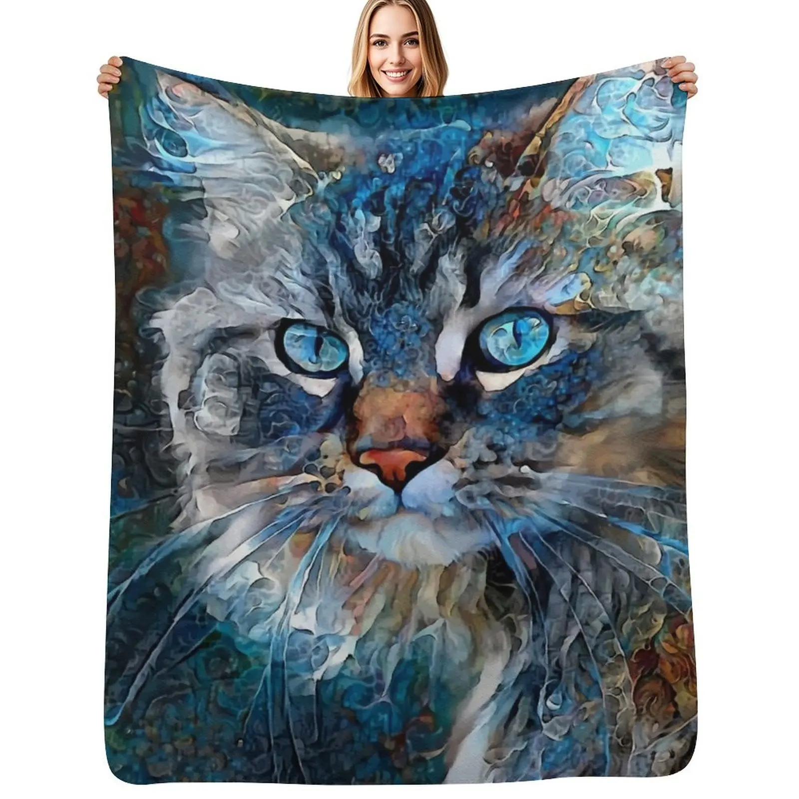 Couverture en flanelle polaire douce et chaude avec motifs Rutger, chat, chaton, peintures de Lea Roche