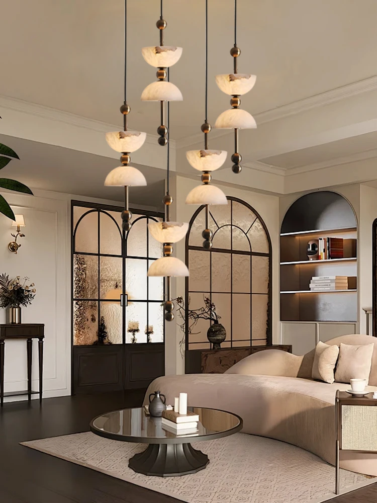 All Copper Marble Small Chandeliers Luxury Room Decoration Alabaster Hanging Chandelier Designer Lamps for Dining Room Villa