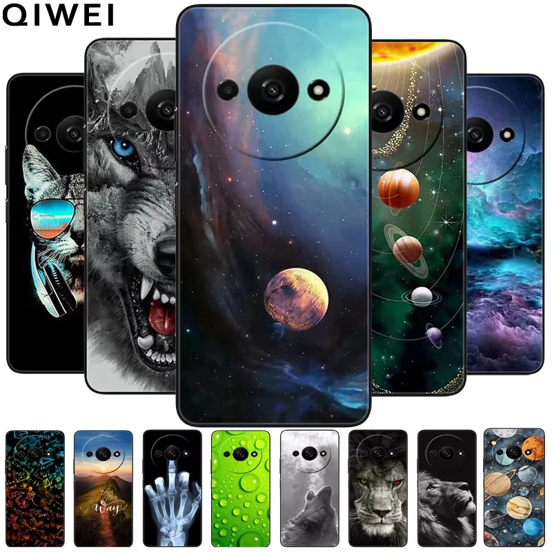 For Xiaomi Redmi A3 Case Animals Silicone Black TPU Coque for Redmi A 3 4G Protective Back Cover Cool Wolf Capa RedmiA3 Soft Bag