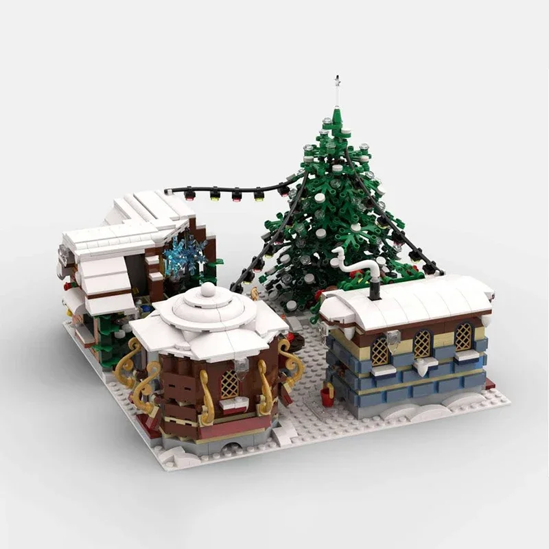 1302 Uds. Bloques de construcción MOC juguete educativo pueblo de invierno mercado de Navidad regalo creativo para niños cumpleaños proyecto DIY