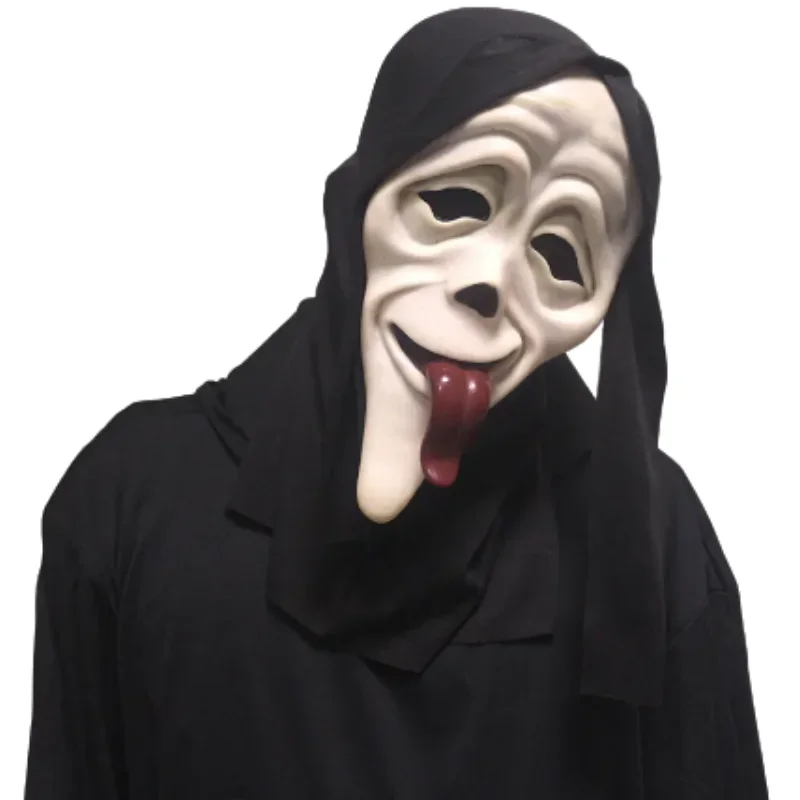 قناع الهالوين من اللاتكس الطبيعي قناع اللسان الأحمر الصراخ قناع الموت الله الرعب قناع الرأس الكامل زي حفلة الهالوين دعامة تنكرية