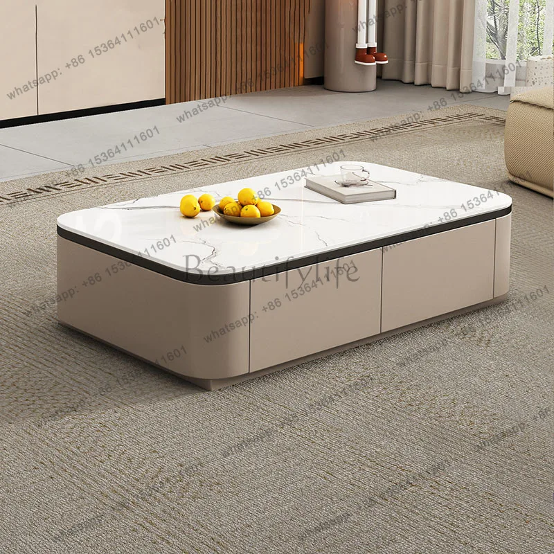 LJY Display European Side Table Modern Luxury Storage Coffee Table Nordic Aesthetic Table Basse De Salon Living Room Furniture