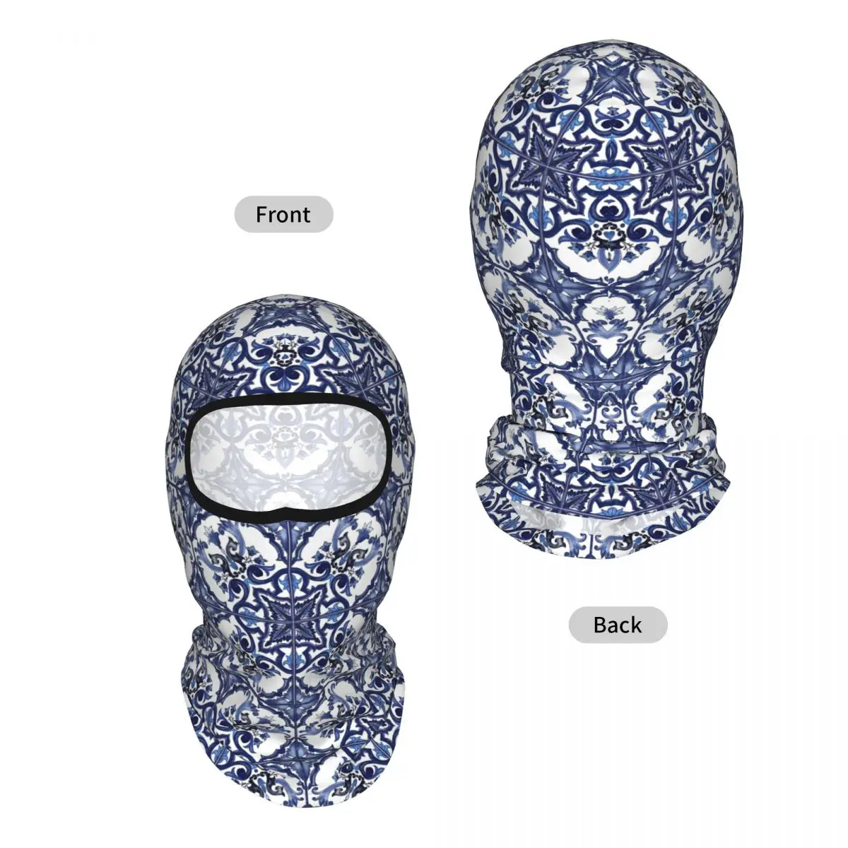 Blue Ornate Floral Mediterranean Sicilian Tile Breathable Thin Balaclava Full Face Mask Sun Protection Neck Gaiter Motorcycle