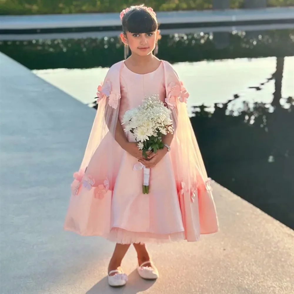 

Customized Elegant Flower Girl Wedding Dress Appliques Floral Sleeveless A-Line Princess Birthday Party First Communion Gown