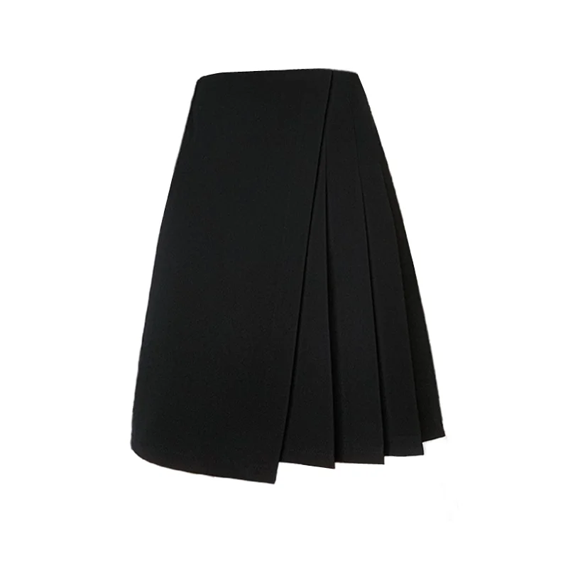 High Waist Asymmetrical Midi Skirt Women's Summer Wrap A-Line Skirt plus Size Suit Style Skirt Korean Commute Pure Color