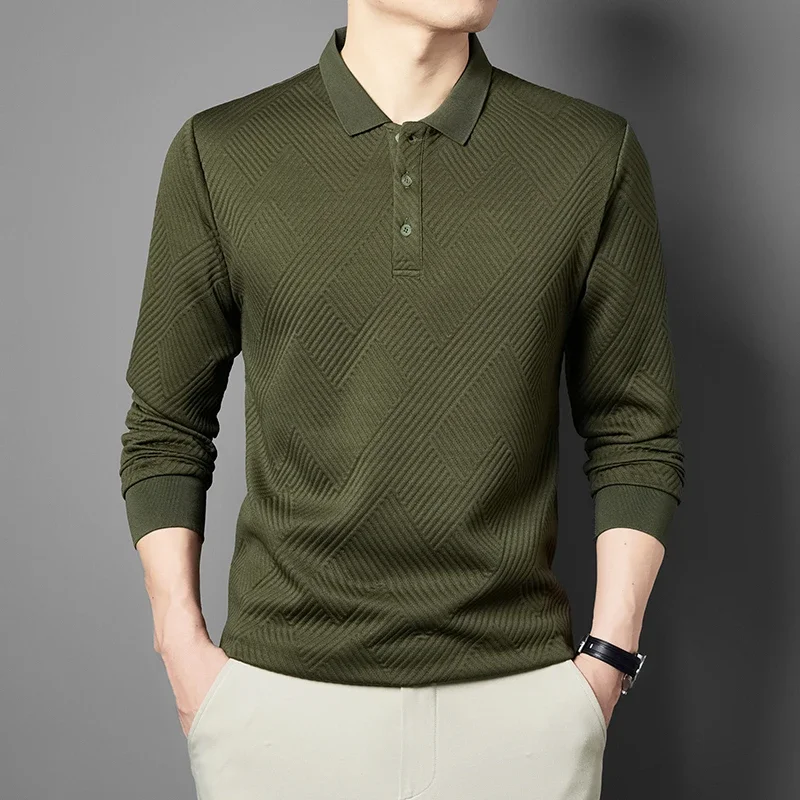 

New Men's Business Casual Long Sleeved Shirt Solid Color Polo Shirt Fashionable Breathable Comfortable Versatile Top