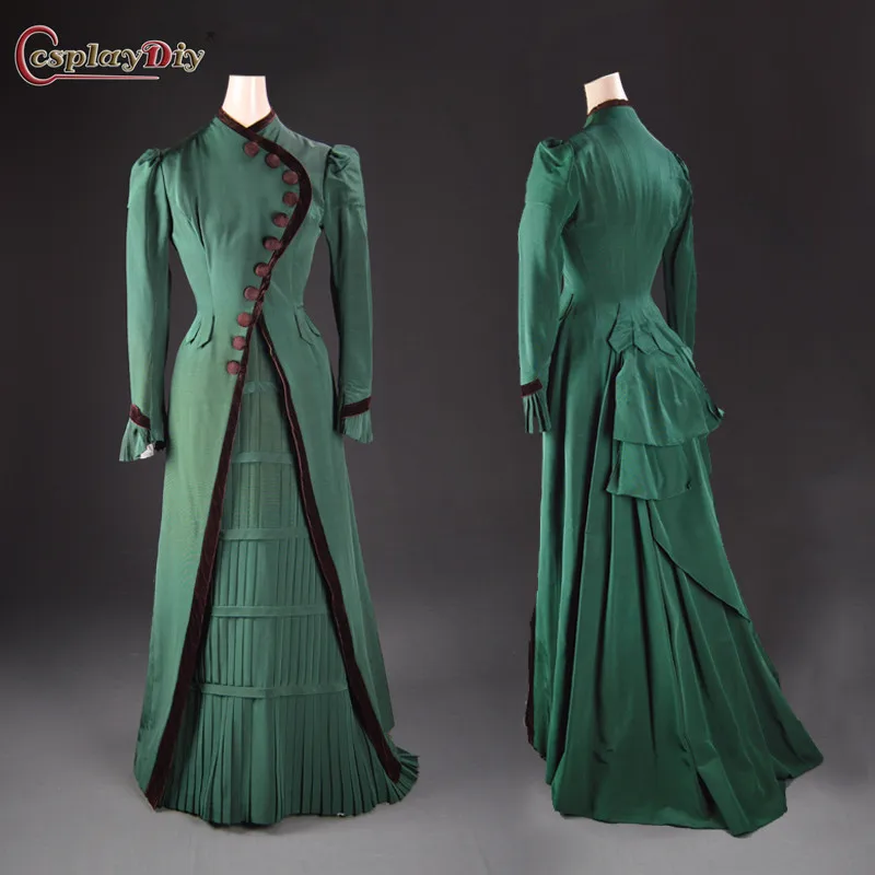 Sea of Grass Lutie Cameron Brewton Cosplay Costume Victorian Women Pleated Long Dress Green Bustle Gown Party Outfits