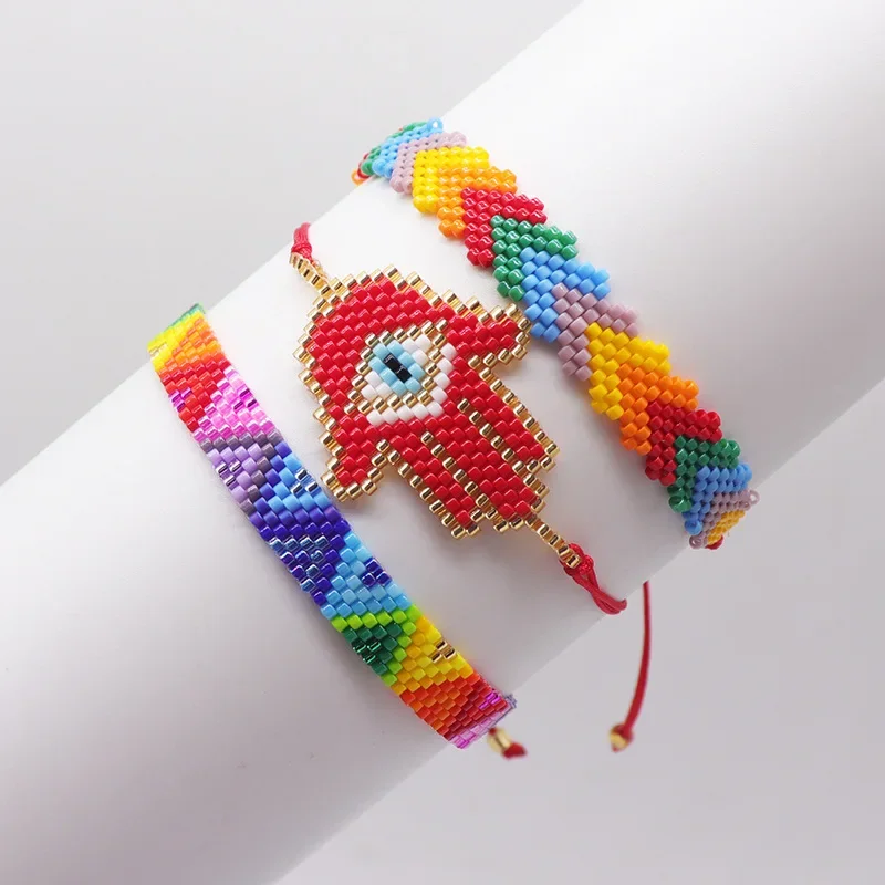 Rice bead bracelet Devil's hand Design Arrow Rainbow Triangle Hand knitting Bohemia Adjustable Fashion Beaded bracelet set