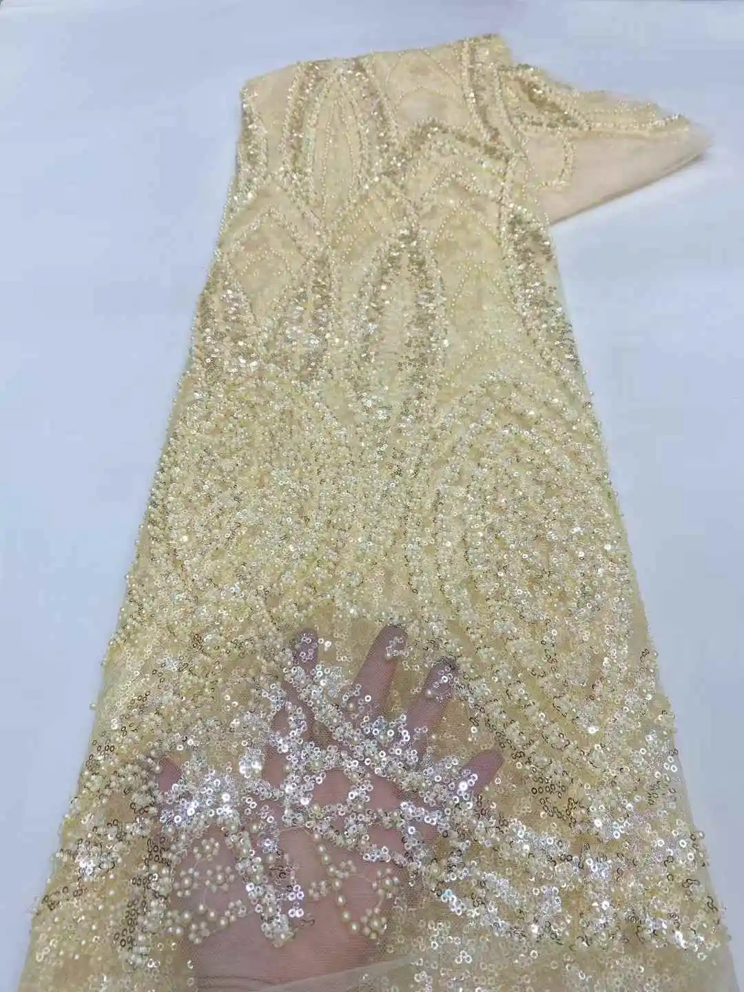 Роскошная африканская сетчатая кружевная ткань с бисером, 2025, вышивка бисером и блестками, французский тюль, кружево для нигерийского свадебного платья