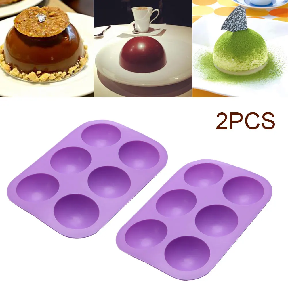 5PCS 6 Holes 3D Round Silicone Baking Mold Half Silicone Molds For Chocolate Cake Jelly Pudding Handmade Soap Kitchen Bakeware