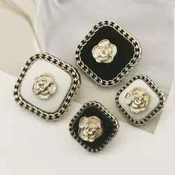 6pcs Retro Square Button For Clothing Diy Crafts Needlework Accessories Coat Cardigan Sweater Sewing Buttons Flower Decorative