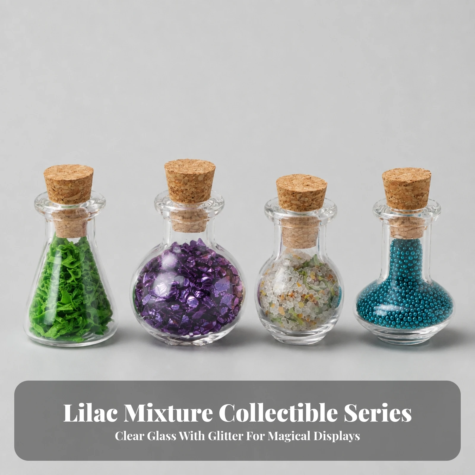 Miniature Potion Bottle Display-Ready Dollhouse Accessory Bottles Mini Glass Bottles with Cork Stoppers Compact Spell Jars Clear