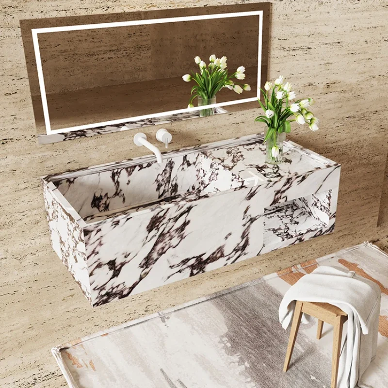 

Stone wall-mounted narrow-sided deep sink integrated molding hand washbasin Under the counter basin