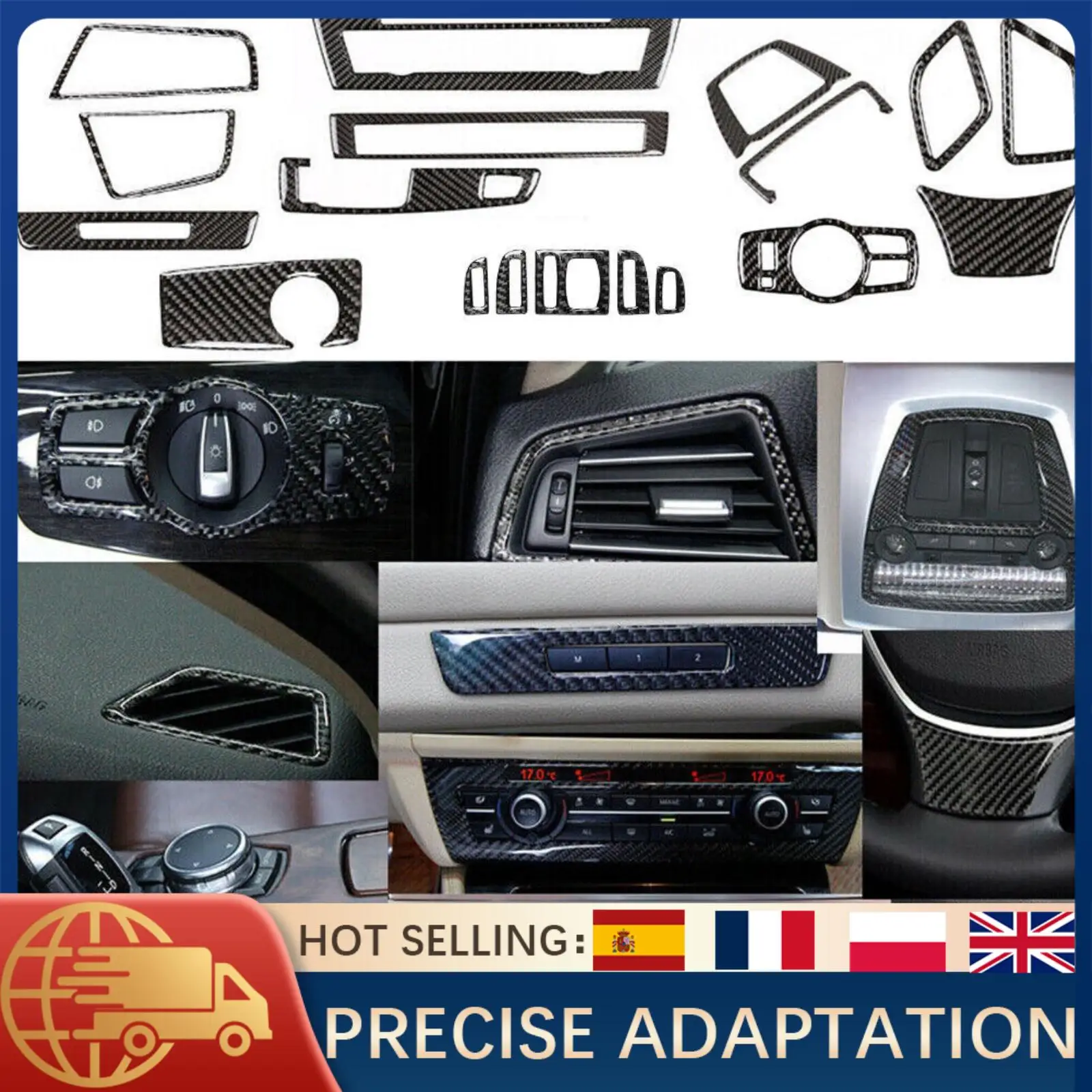 

For BMW F10 5 Series 2011-2017 Carbon Fiber Interior Trim Cover Kit 18PCS Waterproof Durable LHD Decoration Accessories