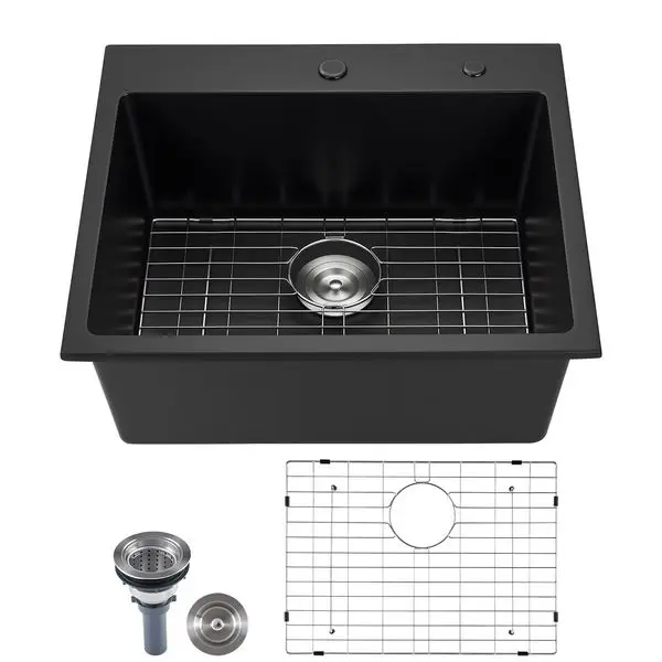 

25-дюймовая гранитная кухонная раковина с верхним креплением, вставная раковина с одной чашей для бара на колесах