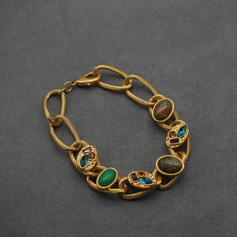 2023 Autumn Women Europe and the United States Vintage Gold-plated Color Inlaid Bracelet Niche Fashion