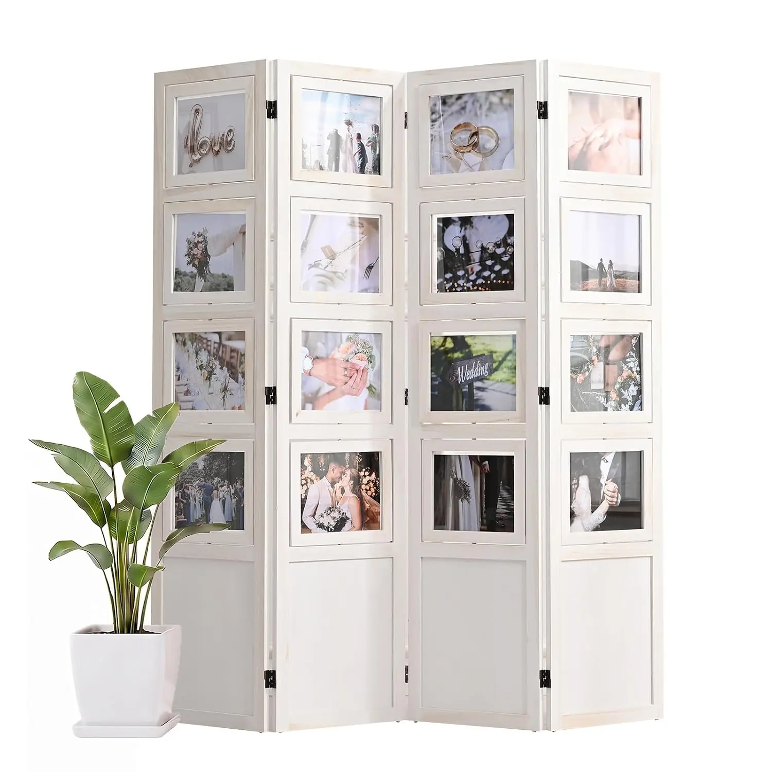 4 Panel Photo Room Divider, Folding Privacy Screen Decorative, White, Customized
