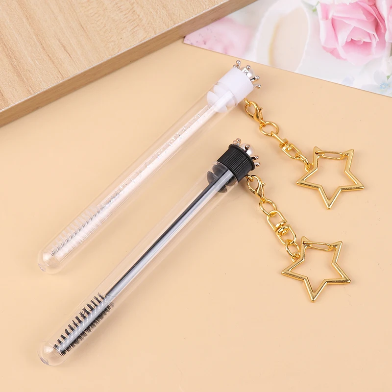 Reusable Eyelash Brush Tube Keychain Plastic Lash Spoolie Container Glitter Cils Dust-proof Mascara Wands Keyring