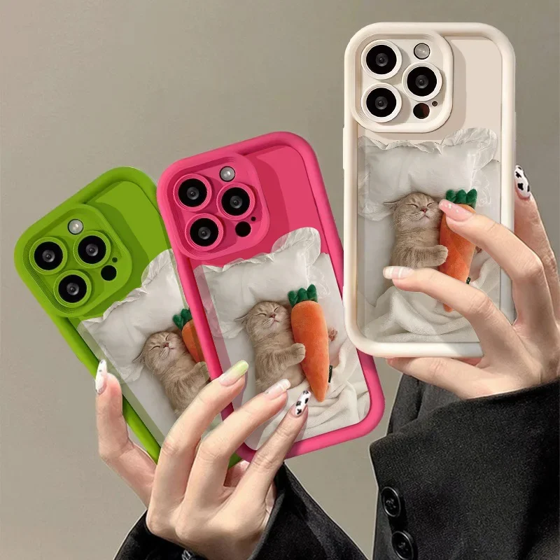 Candy Color Cute Cat Phone Case For iPhone 11 Case iPhone 13 15 12 14 16 Pro Max XR XS X 7 8 Plus SE 2020 Matte Shockproof Cover