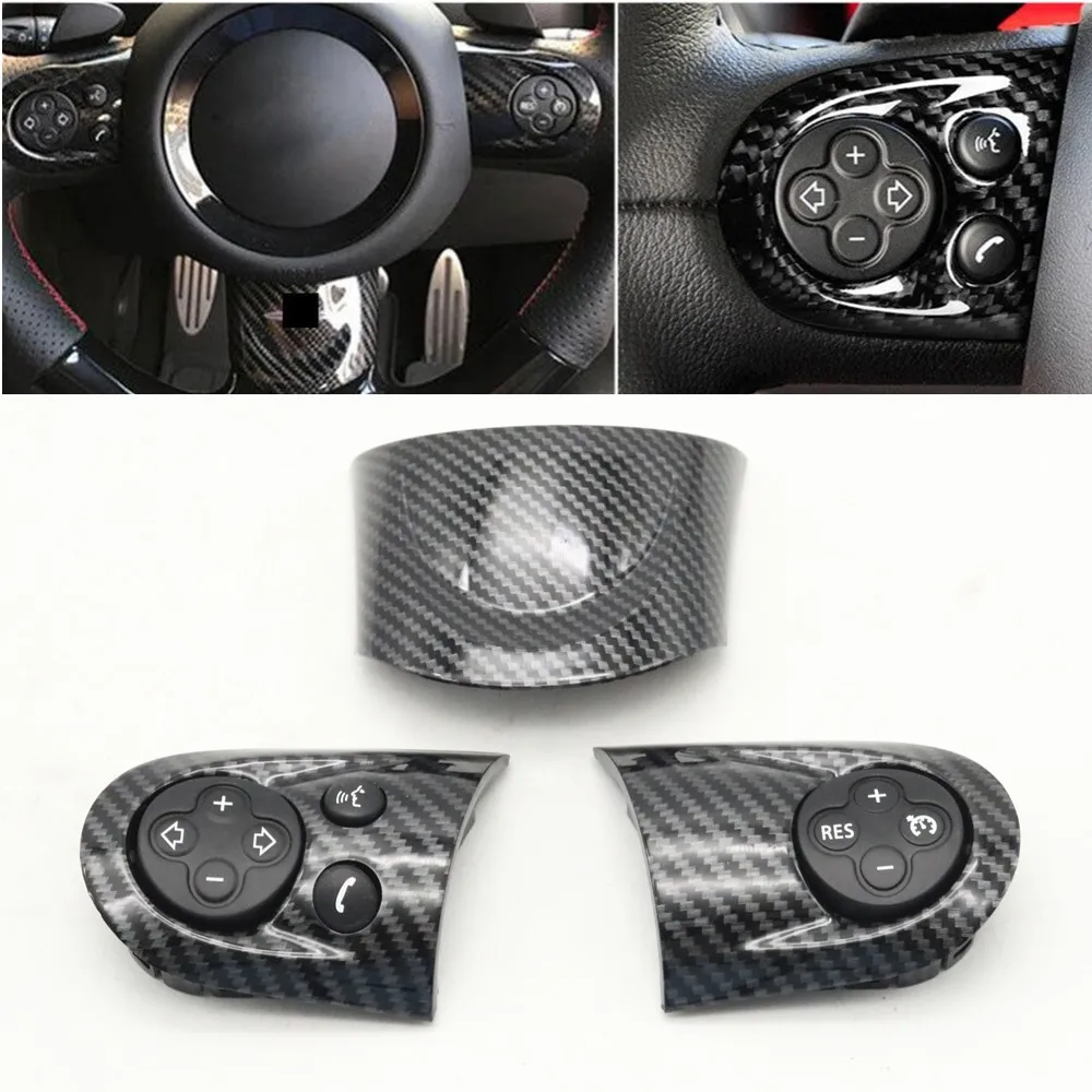 Carbon Fiber Steering Wheel Cruise Audio Volume Multifunction Control Switch Cover For BMW MINI Cooper Clubman R55 R56 R57-R61