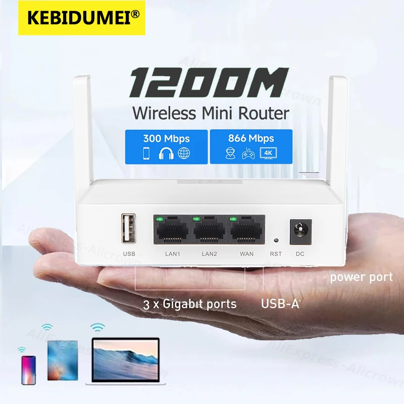 

Беспроводной мини-маршрутизатор 1200 Мбит/с, USB-интерфейс, двухдиапазонный гигабитный Ethernet-маршрутизатор 2,4G/5G, 802.11AC, поддерживающая сетка для домашнего офиса