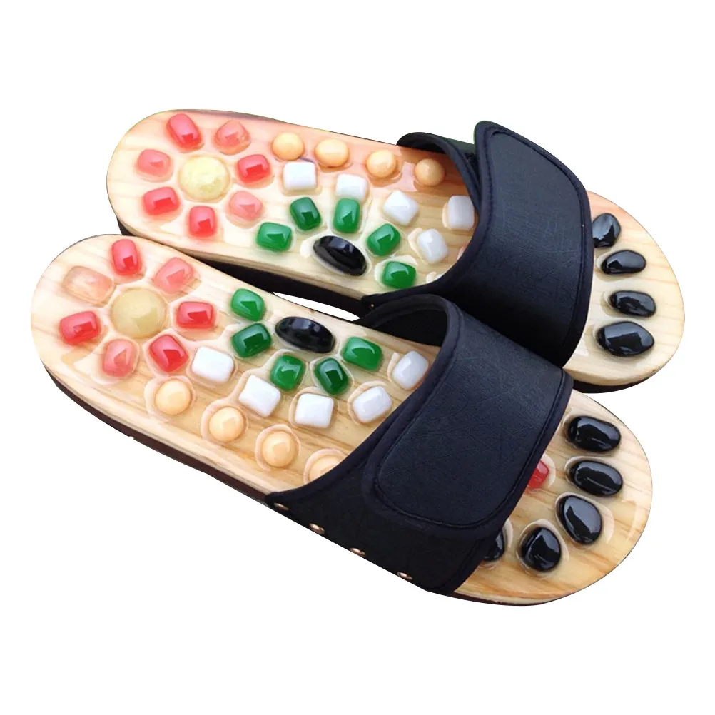 

Pair Foot Acupoints Massage Slippers Cobblestone Natural Jade Health Sandals Black Size 39-40 Foot Massage Shoes Refresh Tired