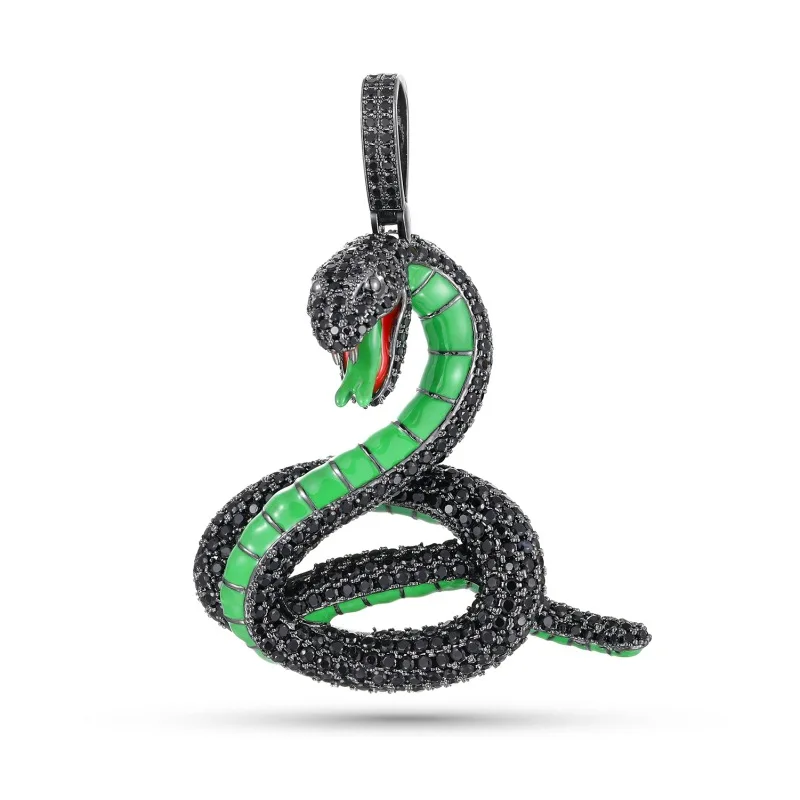 

Hip Hop 5A CZ Stone Paved Bling Iced Out Black Cobra Snake Pendants Necklace for Men Rapper Jewelry Gift