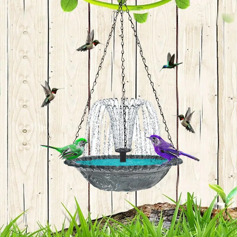 Hanging Birds Bath with Solar Fountain Pump Outdoor Garden Hummingbird Feeder Tray Water Fountain Birdbath Bowl