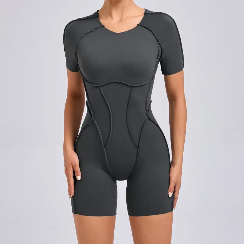 

American Hottie Three-dimensional Sports One-piece Yoga Clothing Tight Short-sleeved Hollowed Back Jumpsuit Fitness Clothing